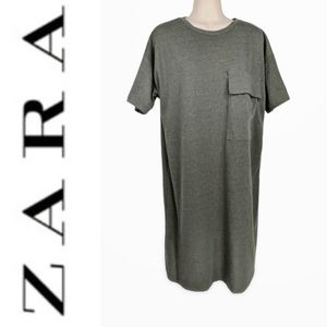 ZARA Olive Green Minimalist T-shirt Dress Sz M